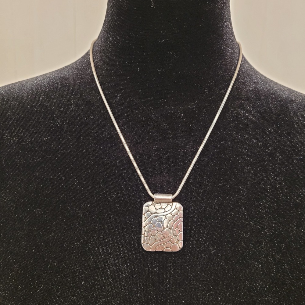 Brighton Silver Pebble Mosaic Rectangle Pendant Necklace - Snake Chain
